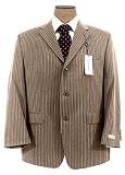 Review Calvin Klein  / Calvin Klein Mens Single Breasted 3 Button Taupe Pinstripe Wool Suit - Size 46L