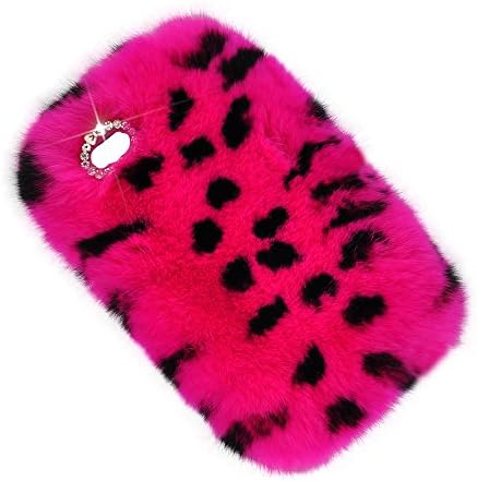 Touch 5 Case, Genuine Rex Rabbit Fur Fluffy Cover Bling Diamond [Warm Soft Furry] Winter Wammer Handmade Soft Crystal Rhinestone Back Case for Apple iPod Touch 5 Accessories by Casemart (1 Stylus Pen + 2 Screen Protector Film) Pink Rose Leopard Print Design