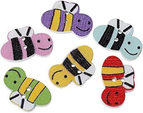 800pcs 2 Holes Wood Sewing Button Bee Pattern 20mm X13mm- Wood, Bee