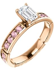 14K Rose Gold Emerald Cut White and Pink Diamond Ring -- LIFETIME WARRANTY