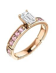 18K Rose Gold Emerald Cut White and Pink Diamond Ring -- LIFETIME WARRANTY