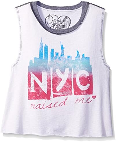 Dirtee Hollywood Girls' Big Girls' Nyc Raised Me Top, White, Medium