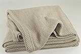 Made in USA - Brahms Mount 100% Cotton Herringbone Queen Blanket - Natural and Stone