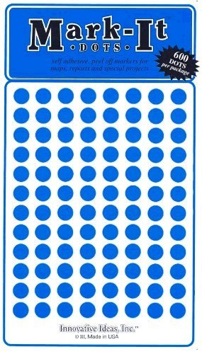Medium 1/4" Removable Mark-it Brand dots for maps, Reports or Projects - Blue