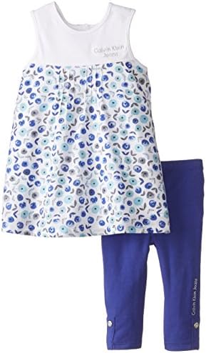 Calvin Klein Little Girls' Printed Tunic with Blue Leggings, Multi, 5