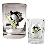Pittsburgh Penguins NHL Rocks Glass & Square Shot Glass Set - Primary Logo