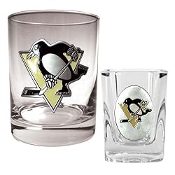 Pittsburgh Penguins NHL Rocks Glass & Square Shot Glass Set - Primary Logo by Great American Products