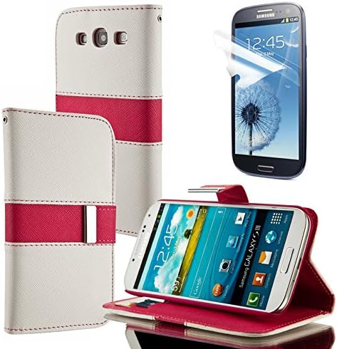 Samsung Galaxy S3 case, Moreyoulike Wallet PU Leather Case Stand Magnetic Closure with Credit ID Card Slot Holder Cover Pouch with Free Screen Protector (Hot Pink)