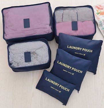 AMLife 6PC Value Set Multi-Functional Portable Travel Luggage Suitcase Clothes Underwear Packing Cubes Organizer Storage Bag Pouch (Dark Blue)