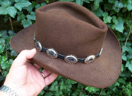 Western Hat Band Black Leather with 10 Oval Scalloped Conchos