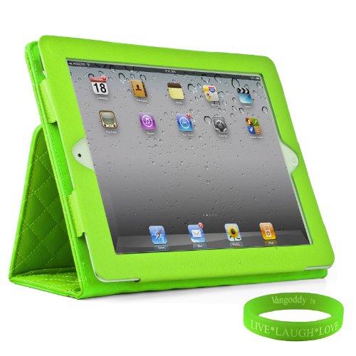 Lime Green Padded iPad Skin Cover Case Stand with Screen Flap and Sleep Function for all Models of The New Apple iPad ( 3rd Generation, wifi , + AT&T 4G , 16 GB , 32GB , 64 GB, MC707LL/A , MD328LL/A , MC705LL/A , MC706LL/A , MD329LL/A , MD368LL/A , MC756LL/A , MC744LL/A ect.. ) + Live * Laugh * Love Vangoddy Trademarked Wrist Band!!!