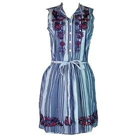 Buy 3J Workshop Sheila Tuxedo Shirt Dress Newport Stripe Blue Small by 3J Workshop
