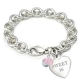 Sweet 16 Designer Inspired Silver Heart and Cupcake Charm Bracelet
