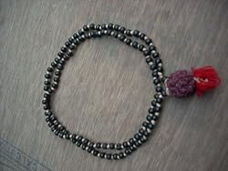 Black Onyx and Rudraksha Full Japa Mala (108+1) Beads Yoga Meditation Om Namah Shivaya