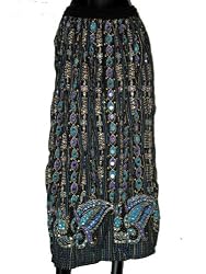Women's Skirts -Black Color Printed and Sequin Work Wrap Girls Comfortable Clothing In India Size 36 For Free Shipping