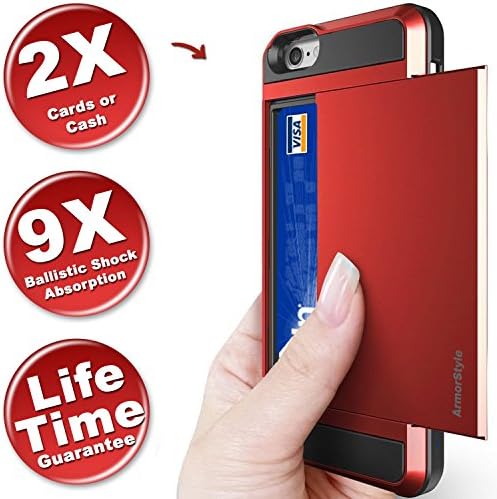 Best iPhone 6 PLUS Case With Card Holder ★ Thinnest Wallet Case ★ iPhone 6P Card Case ★ 2 Cards/IDs ★ Rugged ★ Pocket Friendly ★ Buy Best iPhone 6P Case With Card Holder - ArmorStyle Slim Slide (Red)