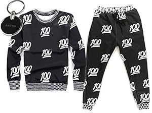 APTRO Men's Relax Fit Cute Cartoon Faces Emoji Joggers Sweatshirt and Pants Set Black 100 Size XL