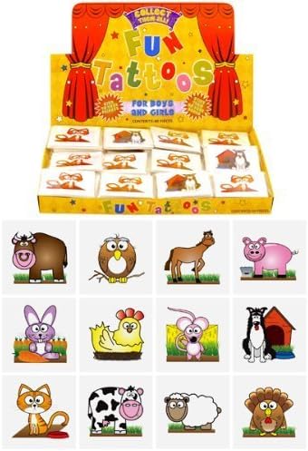 12 Mini Farm Animal Temporary Tattoos Boys Girls Party Bag & Stocking Fillers by Kressies
