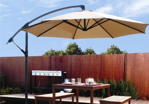 10ft out door deck Patio Umbrella Off set Tilt Cantilever Hanging Canopy tan