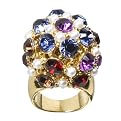 Faux Pearl and Stone Covered Globe Ring - Goldstone