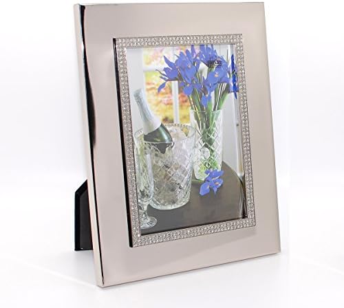 Personalized Large Photo Frame with Rhinestone Border Holds 8x10 Vertical Picture - With Text Engraving