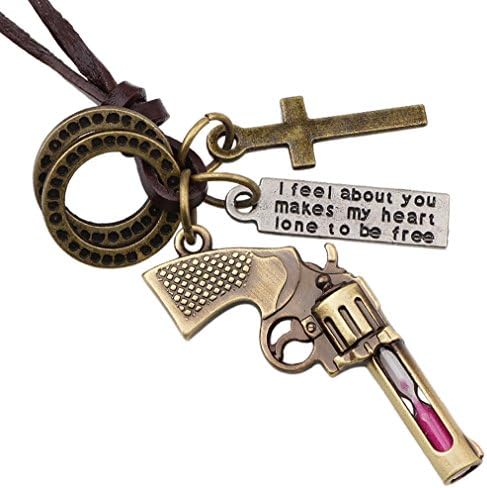 Nackiy Couples Fashion Alloy Gun Hourglass Leather Pendant Necklace(Pink)