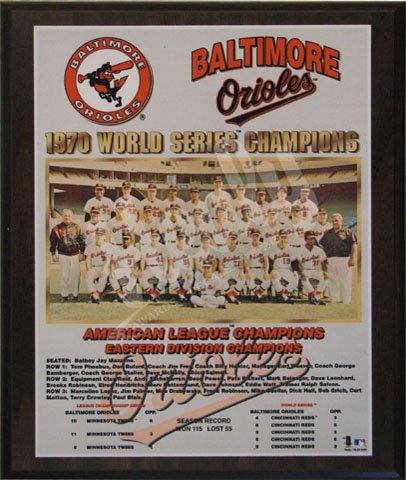 Baltimore Orioles Large Healy Plaque - 1970 World Series Champs