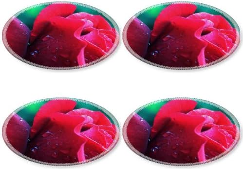Rose Petals Flower Bud Drops Round Coaster (4 Piece) Set Fabric Rubber 5 Inch Size Liil Coaster Cup Mug Can Water Bottle Drink Coasters Stain Resistance Collector Kit Kitchen Table Top Desk
