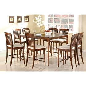 9PCs Mahogany Finish Counter Height Dining Table and Barstools Set by AtHomeMart