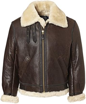 Schott B-3 Style B-17 Flying Fortress Sheepskin Leather Jacket; COLOR: BROWN; SIZE: L