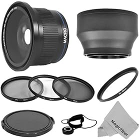Lens and Filter Kit for 58MM CANON REBEL and EOS Series Cameras including T3i T2i T1i XT XTi XSi 60D 7D - Includes: Professional 58MM .40x Super Wide Fisheye Lens + Filter Kit (UV, Polarizer, Neutral Density ND8) + Rubber Lens Hood + MagicFiber Microfiber Lens Cleaning Cloth