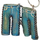 Handmade Leather Key Chain/bag Charm, Stylish Blue Jean Pattern,a Pair Set (2 Pieces),unique Leathercraft.