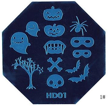 A-IIIT 1PCS Halloween Nail Art Stamp Stamping Blue Image Template Plate HD Series NO.1-6 (Random Color,1PCs)
