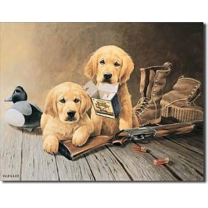golden retriever puppies tin art collectible