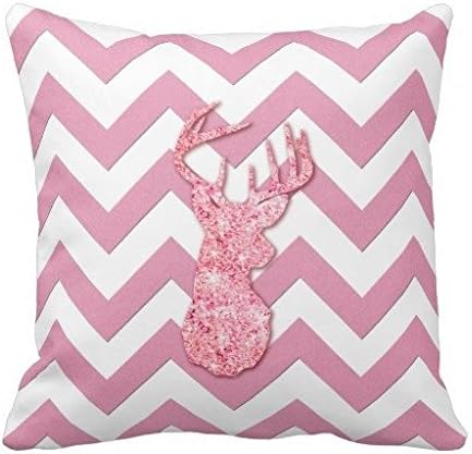 Pink Hipster Glitter Deer Head Chevron Pattern Throw Pillows Cushion Cover Decorative Pillow Protector