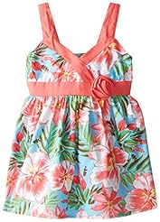 Girls Cotton Floral Print Elasticized   Waistline  Dress