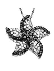 0.85 Carat (ctw) 10k White Gold Round Black and White Diamond Star Flower Ladies Pendant