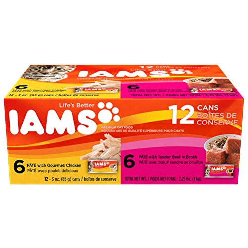 IAMS Pate Variety Pack Gourmet Chicken and Tender Beef Canned Cat Food 3 Ounces (Pack of 12)