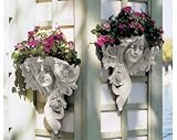 Art Nouveau Antiqued Blooming Poppies French Greenmen Planter Fracais Wall Sculptures