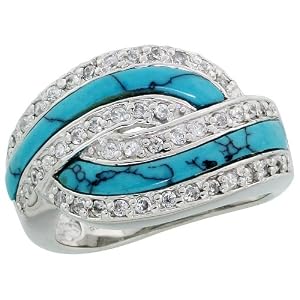 Sterling Silver Cubic Zirconia Knot Ring w/ Synthetic Turquoise Inlay, 9/16
