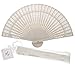 Quasimoon PaperLanternStore.com 8 Inch White Folding Wood Panel Hand Fan with White Organza Bag for Weddings