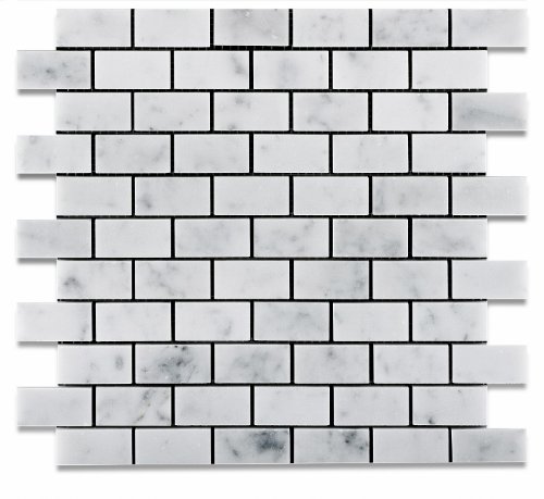 1 X 2 Carrara White Marble Honed Brick Mosaic Tile - Lot of 50 sq. ft. On Sale