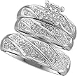 Stunning White Gold 3 Pc. Genuine Diamond Wedding Set for Him and Her " Size 7 For Her and Size 10 For Him "