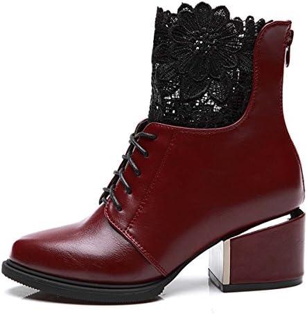 Women's Winter Lace-Up Platform Ankle Boots Punk Martin Red Leather Shoes With Sexy Lace Decoration EU38