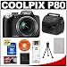 Nikon Coolpix P80 10.1 Megapixel Digital Camera with 18x VR Optical Zoom + 4GB SDHC Card + Card Reader + Spare EN-EL5 Battery + Digital Camera Case