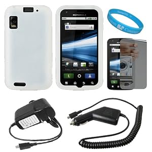 Clear Rubberized Protective Gel Silicone Skin Cover Case for AT&T Motorola Atrix 4G Dual Core Android Smart Phone MB860 (Olympus/Atrix 4G) + Mirror Screen Protector + Black Rapid Travel Wall Charger with IC Chip + Black Rapid Car Charger with IC Chip + SumacLife TM Wisdom Courage Wristband