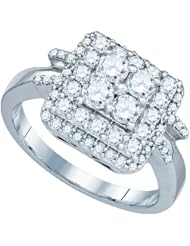 1.00 Carat (ctw) 10K White Gold Round White Diamond Ladies Right Hand Fashion Ring 1 CT