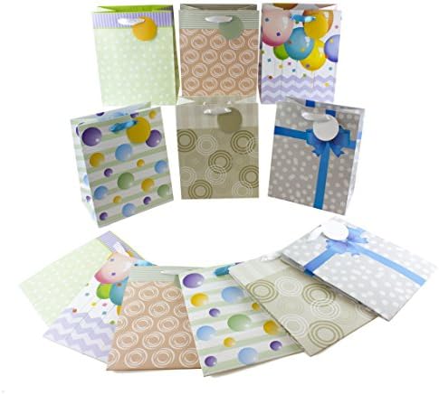 12 Medium Designer Gift Bags 9.5"Lx7.75"Wx4.75"D, Best Value Assorted Designs by Heart Paper Products