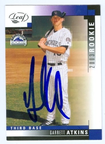 Garrett Atkins Autographed/Hand Signed MLB Baseball Card (Colorado Rockies) 2003 Leaf #288