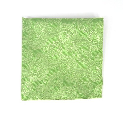 100% Silk Woven Apple Green Twill Paisley Large Pocket Square